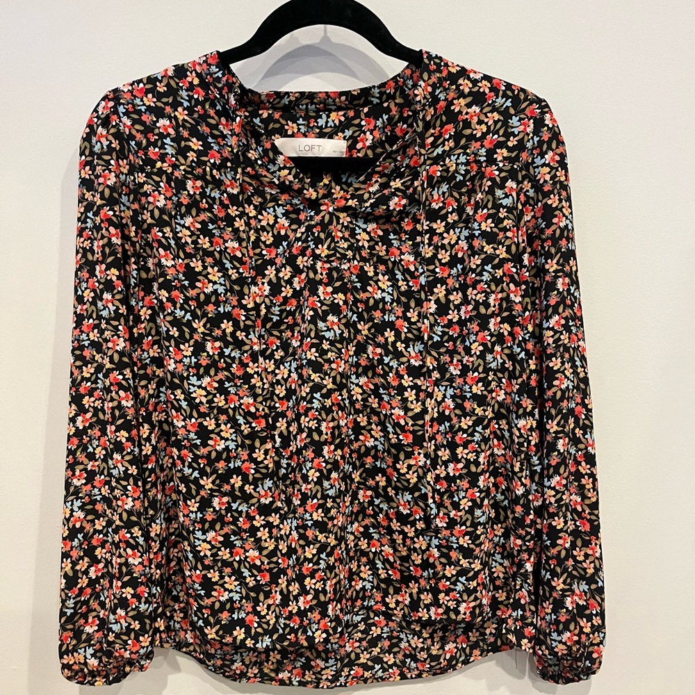 LOFT Women's Floral Blouse - Black and Pink